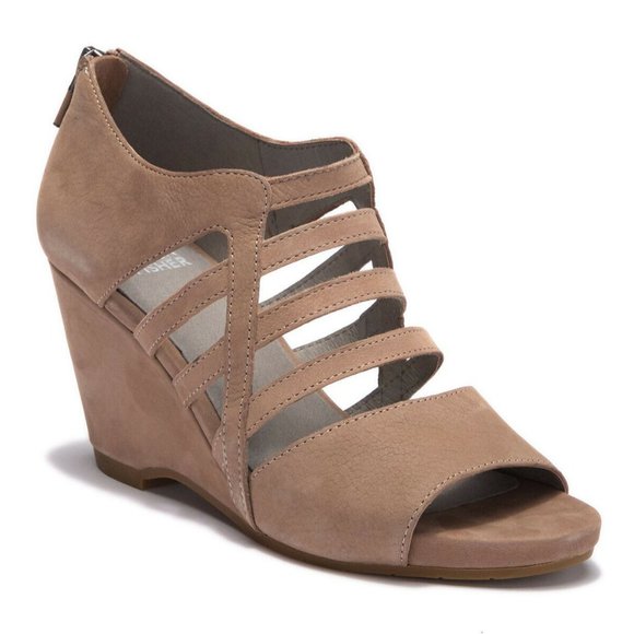 Eileen Fisher Shoes - EILEEN FISHER Dewey Wedge Strappy SANDALS Size 7.5 Earth Nubuck Leather NEW $255